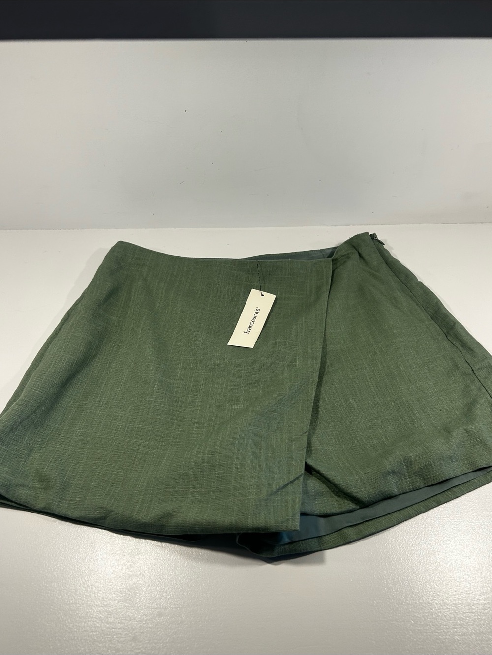 Francesca’s Lola Linen Skort Womens S Sage Green Wrap NWT Rayon Linen